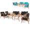 Costway 8PCS Patio Rattan Furniture Set Wooden Cushioned Sofa with Black & Turquoise Cover